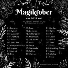 a black and white poster with the dates for magiktober on it's side