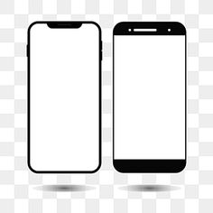 an image of two cell phones with white screen and black frame, on a transparent background