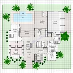 the floor plan for a house with two pools