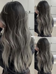 Ash Grey Balayage, Korean Hair Dye, Brown Hair Korean, Blonde Asian Hair, Balayage Straight Hair, Grey Hair Dye