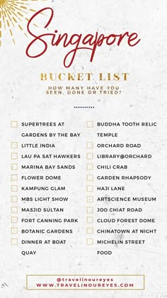 the singapore bucket list is shown in red and gold