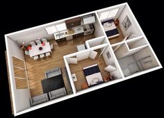 an overhead view of a two bedroom apartment