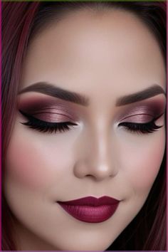 Wine Red Makeup, Wine Eye Makeup, Evening Eye Makeup, Christmas Eye Makeup, Wine Hair, Smokey Eye Tutorial