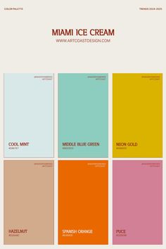 the miami ice cream menu is shown in different colors