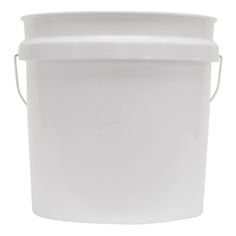 a white plastic bucket with handle on a white background