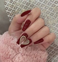 Red Acrylic Nails, Nagel Tips, Red Nail Designs, Red Nail, Heart Nails, Nail Arts, Valentine's Day Nails, Valentines Nails