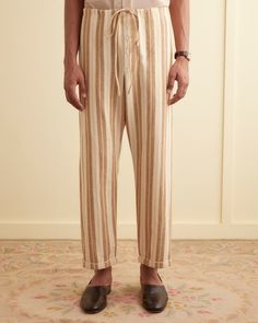 Blonde Stripe Pajama Pants – BODE Striped Cotton Bottoms With Welt Pockets, Striped Cotton Pants With Welt Pockets, Cotton Straight Pants With Vertical Stripes, Cotton Bottoms With Vertical Stripes And Tapered Leg, Striped Linen Pants With Pockets, Cotton Tapered Leg Bottoms With Vertical Stripes, Cotton Pants With Vertical Stripes And Tapered Leg, Striped Pajama Pants, Striped Linen Pants