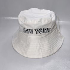 White Embroidered Bucket Hat Some Stains/Flaws Custom White Bucket Hat, Womens Fedora Hat, Fashion New York, Embroidered Bucket Hat, Womens Fedora, Vintage Chanel Handbags, Paper Hat, Denim Hat, Leather Hats