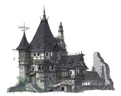 a drawing of a castle made out of paper