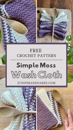 crochet pattern for simple miss wash cloth with spoons on the side and text overlay that reads, free crochet pattern