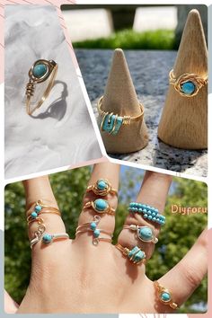 Discover the serene elegance of our exclusive turquoise rings, where the calming blue of the sky meets the depth of the ocean. Each ring is meticulously crafted to highlight the natural beauty and unique patterns of turquoise, offering you a piece of timeless artistry that brings a sense of peace and sophistication to every look. #handmade#jewelry#handmadejewelry#wirewrap#wirewrappedjewelry#wire#ring#ringsjewelry#turquoise#bohostyle#Spring/Summer#wirework#Beach style Trendy Hand Wrapped Jewelry For Festivals, Adjustable Metal Ring Jewelry For Summer, Turquoise Ring As Summer Gift, Turquoise Rings For Summer Gift, Handmade Summer Toe Ring Jewelry, Handmade Toe Ring For Summer, Adjustable Fit Summer Open Ring, Handmade Blue Ring For Summer, Handmade Gold Rings For Summer