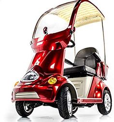 a red three wheeled golf cart on a white background