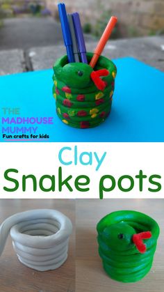 clay snake pots are made with construction paper