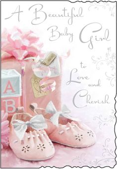 a card with pink baby shoes and a gift box on the bottom that says thank you for beautiful granddaughter to love and grandma