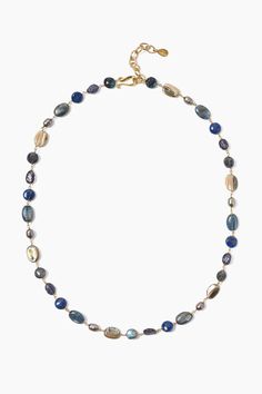 The vibrant beauty of gemstones is captured in this bold beaded necklace. Luminous beads of blue labradorite, iolite, lapis, kyanite and pearls are intricately wire wrapped along an 18k gold plated sterling silver chain. Layer with shorter necklace. 18k gold plated sterling silver, peacock pearls, blue labradorite, iolite, lapis, kyanite, abalone. 20" - 22" adjustable. Handmade in Vietnam. Peacock Pearls, Dope Jewelry, Funky Jewelry, Blue Labradorite, Necklace Blue, Chan Luu, Blue Pearl, Short Necklace, Jewelry Inspo