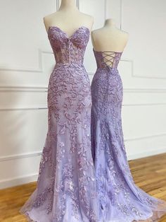 Sweetheart Neck Mermaid Purple Lace Long Prom Dresses, Purple Lace Formal Dresses, Mermaid Purple Evening Dresses Prom Dresses Aesthetic Purple, Formal Dresses Purple Lavender, Mermaid Dresses With Sleeves, Short Dresses Purple, Purple Mermaid Prom Dress, Vestido Color Lila, 18th Ideas, Lace Wedding Dress Sleeveless, Homecoming Inspo