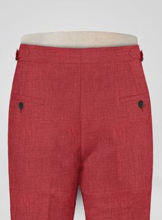 Satisfy the sartorial savvy gents with our Italian Prato Burgundy Linen Trousers. In addition, a classic cut from a pure linen fabric provides a supple, evenly smooth touch appending an excellent drape with a solid design over a burgundy shade. Besides, an instant classic glimpse with precise cuts adds an extra flair by enhancing the curves and comfort while bringing a polished stance, ideal for wearing to a spectrum of exclusive events.  
 
 Look Includes   Italian Prato Burgundy  Linen  Fabric Classic Formal Bottoms With Buttons, Classic Business Bottoms With Buttons, Classic Semi-formal Linen Bottoms, Classic Semi-formal Bottoms With Buttons, Classic Linen Bottoms For Semi-formal Occasions, Classic Formal Linen Bottoms, Elegant Linen Bottoms With Buttons, Tailored Classic Red Bottoms, Classic Tailored Red Bottoms