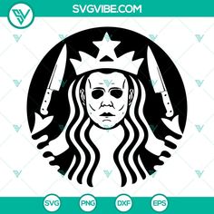 the starbucks logo with a woman's face wearing a crown and knifes in her hair