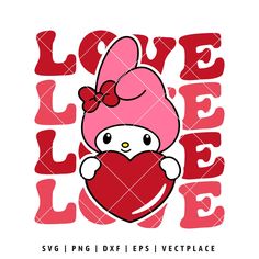 a hello kitty holding a heart with the word love