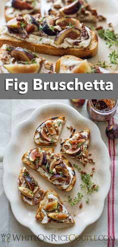 fig bruschetta on a white plate with the title above it