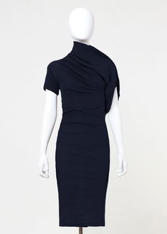 penn dress - navy – complexgeometries Dramatic Classic, Drape Sleeves, Minimalist Dresses, Clothing Inspiration, Mid Dresses, Center Table, Asymmetrical Dress, Work Outfits, Work Fashion