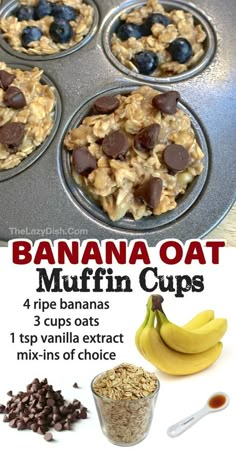 banana oat muffin cups with chocolate chips and bananas