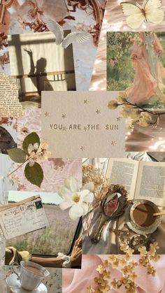 a collage of photos with flowers, pictures and words on them that say you are the sun