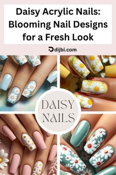 Chic Nail Art, Spring Acrylic Nails, Blue Acrylic Nails, Daisy Nails, Pink Acrylic Nails, Nails Desing, Acrylic Nail Art