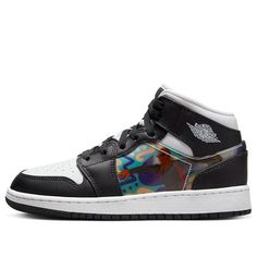 (GS) Air Jordan 1 Mid 'Hologram' DR9495-001 (AJ1/SNKR/Retro/Mid Top/Basketball) Sporty Iridescent Sneakers For Streetwear, Iridescent Sporty Sneakers For Streetwear, Casual Multicolor Jordan Shoes For Sports, Multicolor High-top Basketball Shoes For Sports Events, Air Jordan 1 Mid Gs, Custom Painted Shoes, Retro 1, Mid Top, Air Jordan 1 Mid