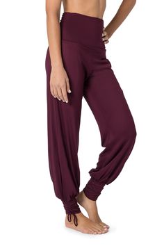 "Purple leggings, yoga boho pants, harem pants, loose fit wide trousers, comfy pants for travel, pants with pockets, balloon pants for women. Unique adjustable waist harem pants leggings, made of lycra and cotton, super comfortable and breathing natural fabric, stretchy and has 2 pockets. Fits for your daily sports activities, dancing, yoga, pilates, mindfulness etc. and for boho festivals and events. You'll never want to get out of it cause it's so comfy. This is a part of my new collection, wh Fitted Bohemian Bottoms In Solid Color, Fitted Bohemian Solid Color Bottoms, Full Length Yoga Pants With Elastic Waistband For Fitness, Stretch Full-length Hippie Pants, Hippie Stretch Full-length Pants, Hippie Style Stretch Full-length Pants, Hippie Full Length Stretch Pants, Stretch Harem Pants For Festivals, Baggy Yoga Pants For Loungewear