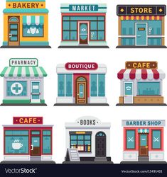 different shops and stores on the street in flat design style vector eps1089