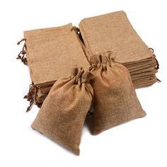 three burlap bags sitting on top of each other