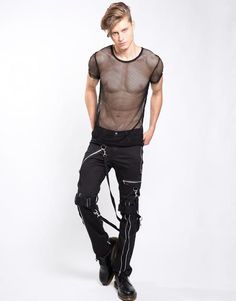 Black Fishnet Top, Diesel Clothing, Masc Fashion, Leather Jacket Men Style, Punk Clothing, Fishnet Top, Nyc Girl, King Fashion, Men Street Fashion