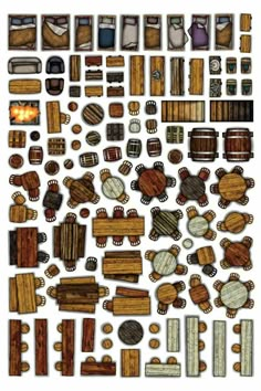 a bunch of wooden objects are shown in this image