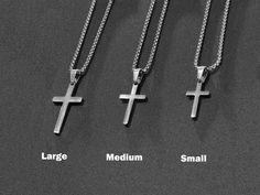 "*Fathers day gifts. *Waterproof Cross Necklace. *Religious Jewelry - Cross Necklace for men is Highly polished shiny both sides surface simple and classic design pendant with 2mm Venetian box chain. *Silver Cross Necklace for men, cross pendant with chain High Quality 316L Stainless Steel is Commonly used for jewelry because it will not oxidize or turn black with only minimal maintenance. *Cross Pendant size Small : Length - 0.82\"(21mm), Width - 0.43\"(11mm). Medium : Length - 0.95\"(24mm), Wi Classic Box Chain Necklace For Father's Day, Silver Cross Necklace With Curb Chain For Gift, Mens Cross Chain, Boys Cross Necklace, Men Cross Necklace, Large Cross Necklace, Small Cross Necklace, Black Cross Necklace, Cross Necklace For Men