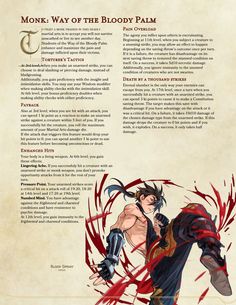 Monk: Way of the Bloody Palm. Make your enemies regret ever meeting you in battle! : DnDHomebrew Dnd Homebrew Classes 5e Monk, Dnd Monk Character Design, Monk Tattoo, Dnd Subclasses, Dnd Character Sheet