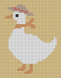 a cross stitch pattern with a duck wearing a hat