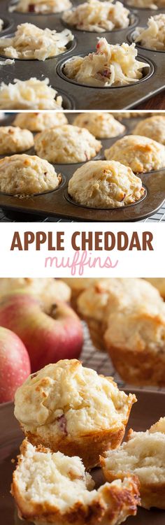 apple cider muffins with apples in the background