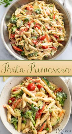 pasta in a creamy sauce with tomatoes and broccoli