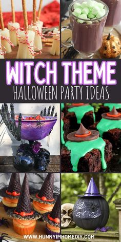 halloween party food and decorations with the words witch theme