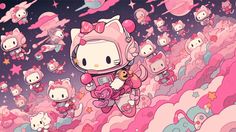 hello kitty wallpaper with pink clouds and stars