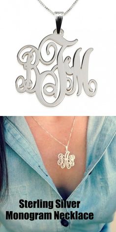 The sterling silver monogram pendant is really one to make you stand out in a crowd Elegant White Sterling Silver Initial Necklace, Elegant Engraved White Name Necklace, Elegant White Engraved Name Necklace, Elegant Personalized White Name Necklace, Elegant Customizable Sterling Silver Initial Necklace, Elegant Silver Initial Necklace For Personalized Gift, Elegant Custom Name Initial Necklace, Customizable White Name Necklace, Elegant White Custom Name Necklaces