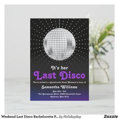 this is an image of a disco ball birthday party card with the words, it's her last disco