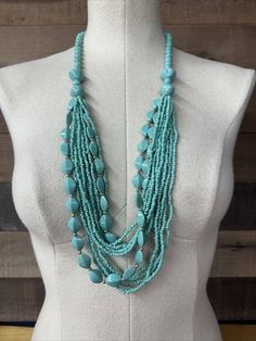 Turquoise Beaded Multi Strand Long Layered Necklace.16" long. Adjustable clasp. Please ask any questions and check out my other items. Have a joyful day LSN Long Layers, Layered Necklace, Turquoise Beads, Multi Strand, Layered Necklaces, Cuff Bracelets, Jewelry Bracelets, Cuff, Turquoise