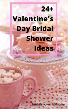 valentine's day bridal shower ideas with pink and white hearts on the table