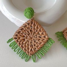 Geometric Natural Green Rattan Earrings – 2YZ Shop