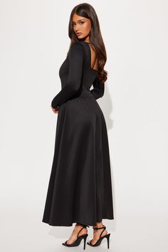 Available In Black. A Line Scuba Gown Long Sleeves Square Neckline Pleated Detail Stretch Self: 95% Polyester 5% Spandex Lining: 100% Polyester Imported | Samantha A Line Maxi Dress in Black size Small by Fashion Nova Scuba Gown, A Line Maxi Dress, Black Maxi Dress, Fashion Nova, Black Fashion, A Line, Long Sleeves, Maxi Dress, Size Medium