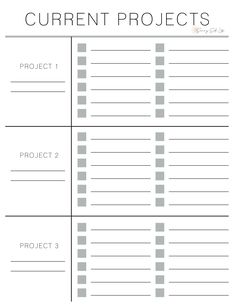 a printable project plan with the words current projects on it