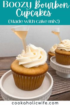 boozy bourbon cupcakes made with cake mix