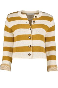 K4DSW2565-GOLD STRIPEVilleroy Stripe Sweater-100% Cotton-Button front closureFIT-True to size Gold Button-up Outerwear For Fall, Gold Outerwear With Button Closure For Fall, Gold Long Sleeve Outerwear With Button Closure, Gold Winter Outerwear With Buttons, Gold Buttoned Outerwear For Winter, Classic Gold Outerwear With Buttons, Classic Gold Outerwear With Button Closure, Modern Sweater, Gold Stripes